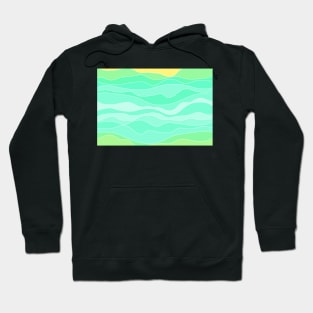 Ocean sunrise, waves in blue and green print Hoodie